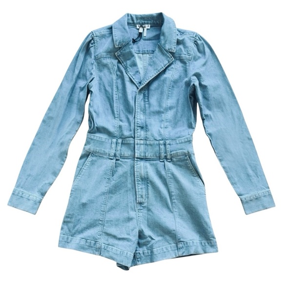 PAIGE Meg Puff Long Sleeve Fitted Short Romper Jumper Songbird Denim Blue Size 4 - Picture 12 of 12